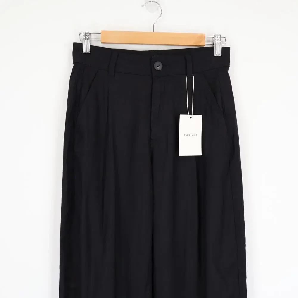 Everlane The Everywhere Pant Stretch Linen Barrel Leg Black Size 0 NWT